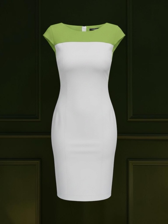 MaxMara Dresses & Skirts - MaxMara White Midi Sheath Dress with Lime Yoke